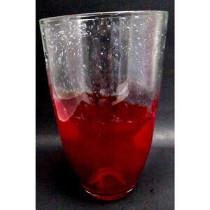 Vintage Mexican Hand Blown Art Glass Red To Clear Vase